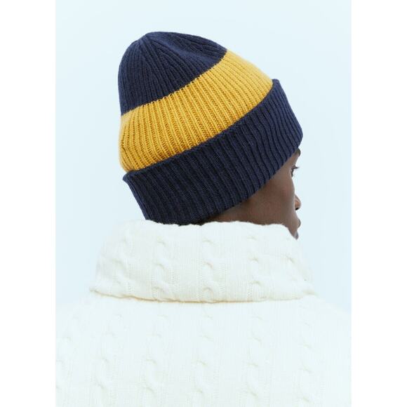 Moncler X Palm Angels Beanie Cap Men OS Navy Yellow Colorblock Knit Wool Hat NWT - Picture 7 of 14